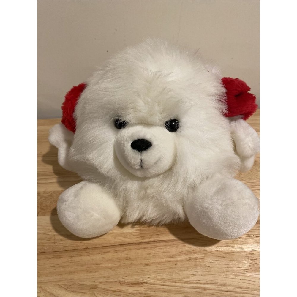 Russ Berrie Snowball White Dog Plush w Ear Muffs 8 Inch